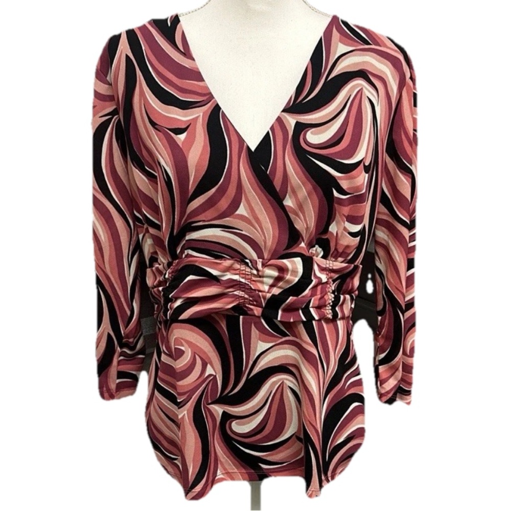 Nine & Co Women's Long Sleeve Top V-Neck Size L Retro‎ Y2K Vintage Hippie Blouse